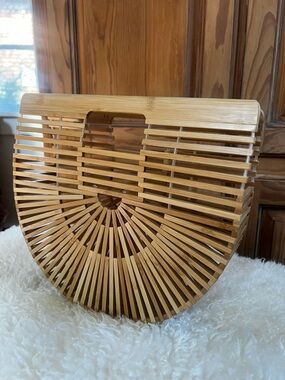 Natural Bamboo Semi-Circle Clutch Wristlet